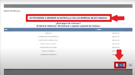 Verifica y confirma la creación de la matricula