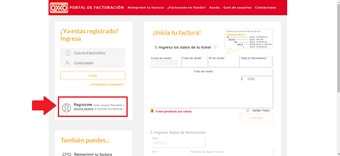 Realiza el registro en el portal de facturación