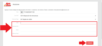 Coloca tu RFC y especifica tu dirección de correo electrónico