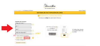 Introduce el código de ticket, RFC, total y código de seguridad
