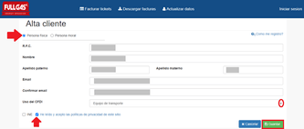 Rellena el formulario de Persona física o Persona moral